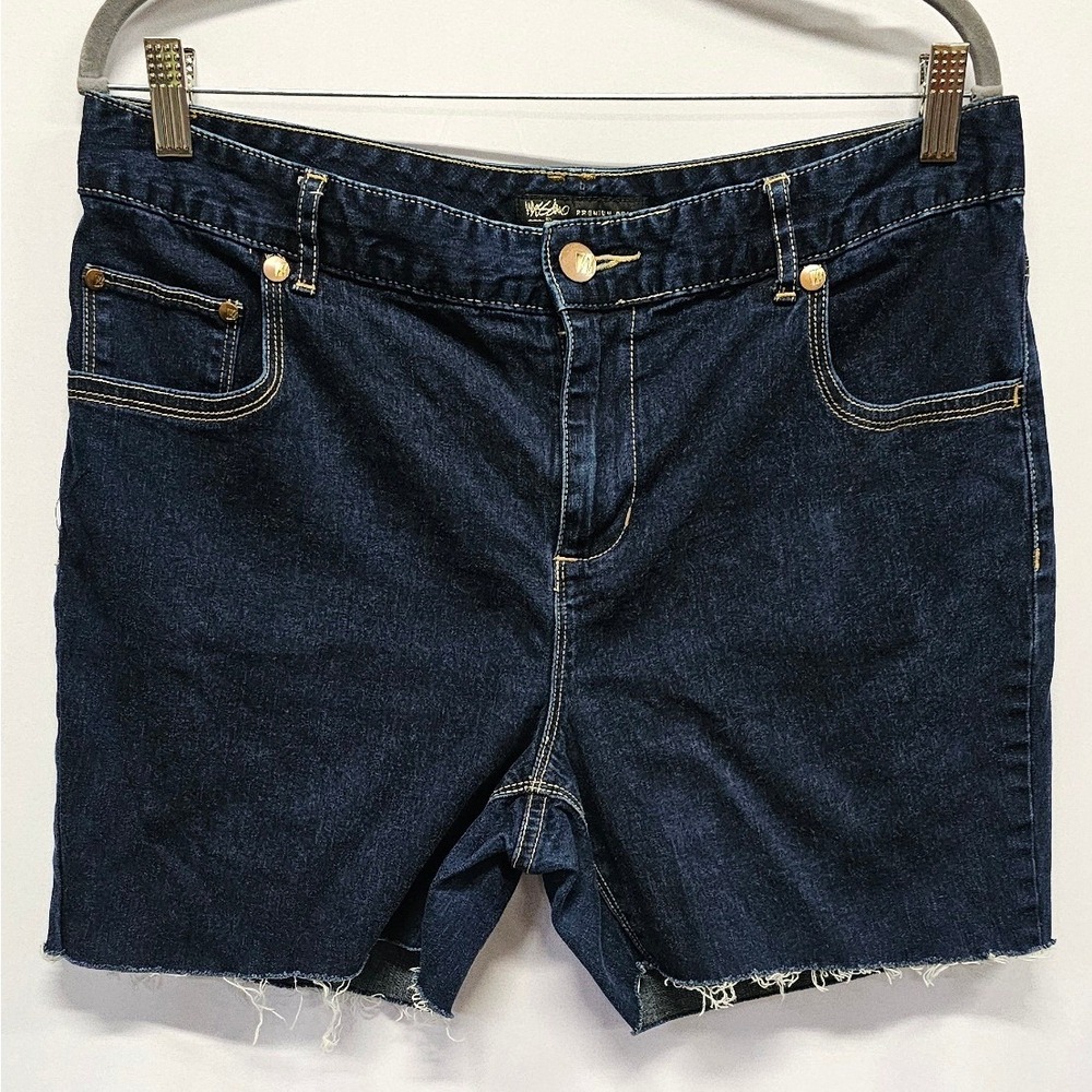 Mossimo Premium Denim Dark Wash Raw Hem Jean Shorts Womens Size 14 High Rise